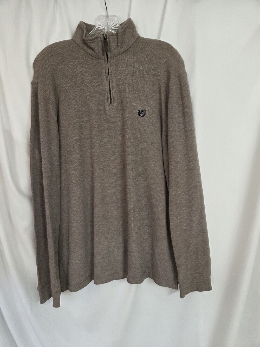 Chaps Fall Quarter-Zip Mock Neck Knit Heathered Brown Cotton Sweater Size M